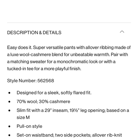 NWT Club Monaco Wool-Cashmere Ribbed Pant - Size Medium - Picture 6 of 6